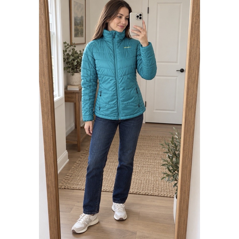 Merrell Jacket Womens Medium Teal Puffer Quilted Full Zip